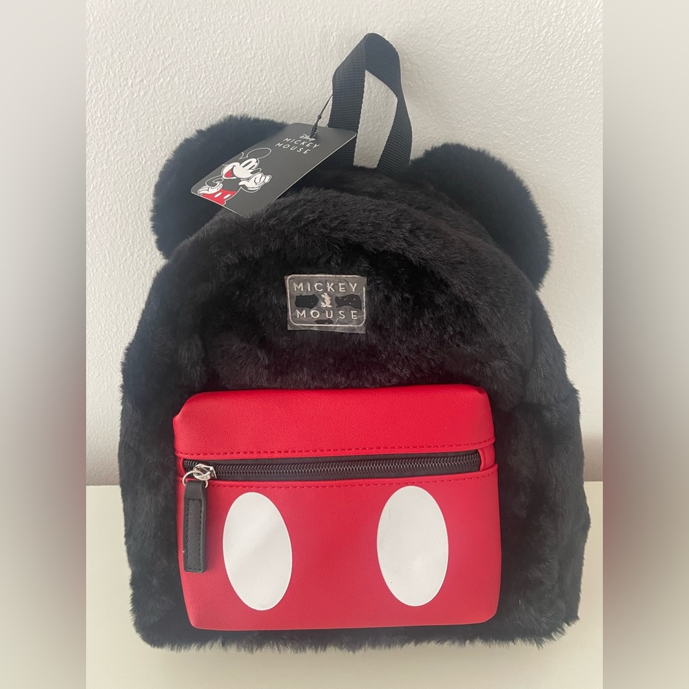 DISNEY BIOWORLD MICKEY MOUSE BLACK FAUX FUR MINI BACKPACK PURSE